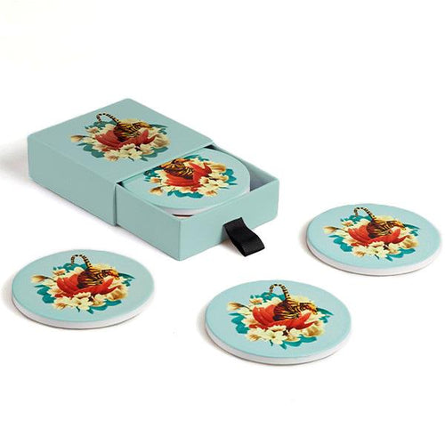 Ceramic coaster set of 4 Tiger Flower D10cm Coasters Gangzaï 