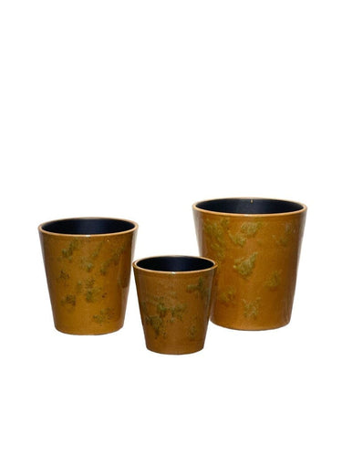 Ceramic pot conical - ochre - spotted ochre glazed Ø14/12 H14 Pots & Co Dekocandle 