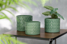 Lade das Bild in den Galerie-Viewer, Ceramic Pot &quot;oval pattern&quot; green Ø14/12cm H11cm Pots &amp; Co Jolipa 
