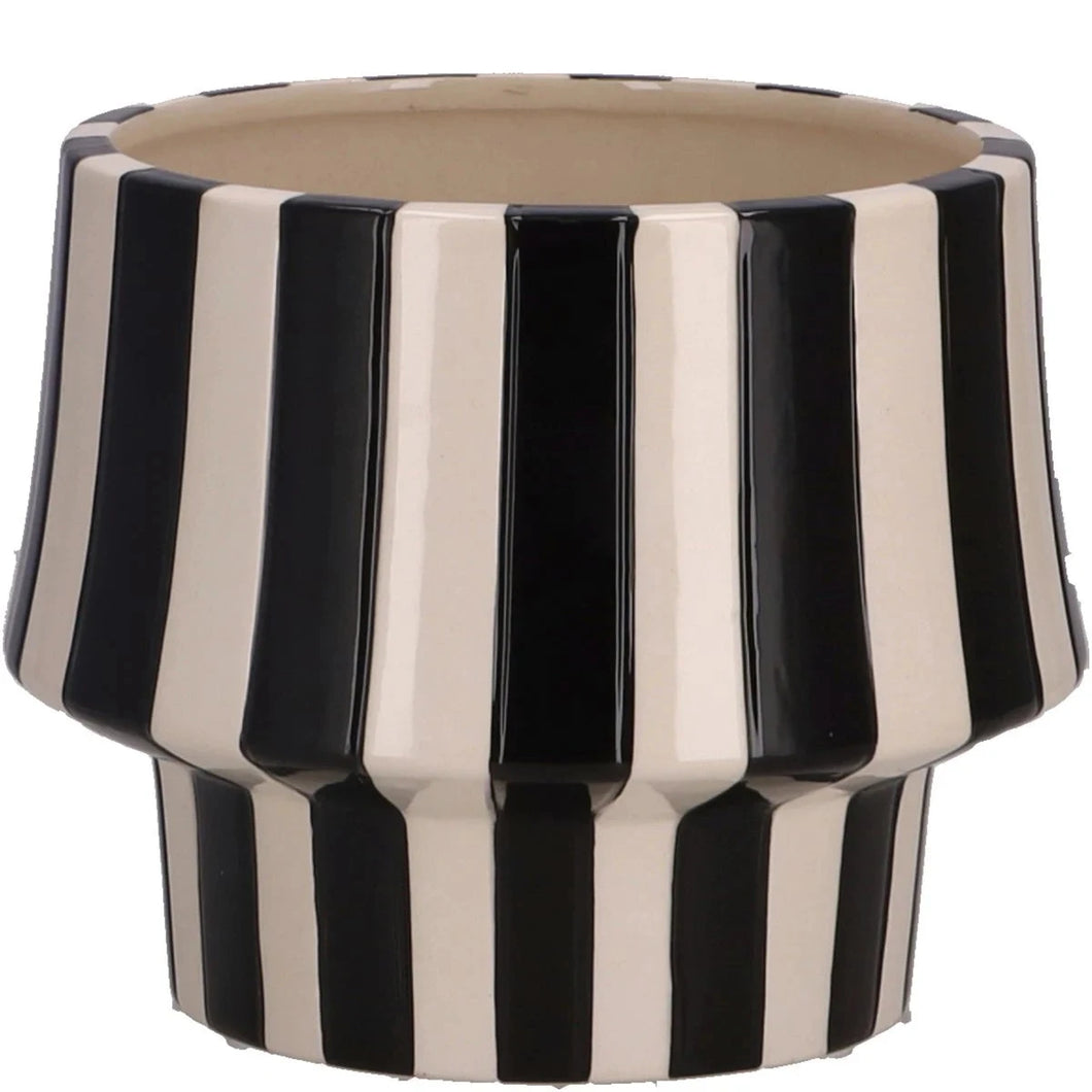 Ceramic pot Stripo Black/White Ø16/13 H13cm Pots & Co Vosteen 