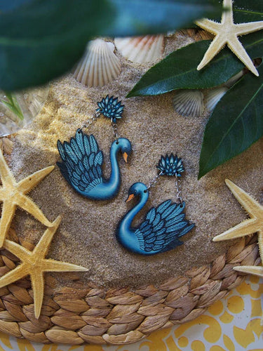 Artisan Blue Swans Earrings Jewellery Mine Güngör Design 