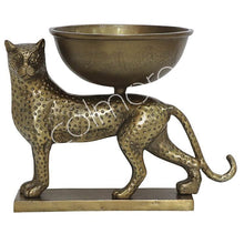 Lade das Bild in den Galerie-Viewer, Bowl with leopard Raw alu Antique Gold L45 W30 H36 cm Homeware Diga Colmore 

