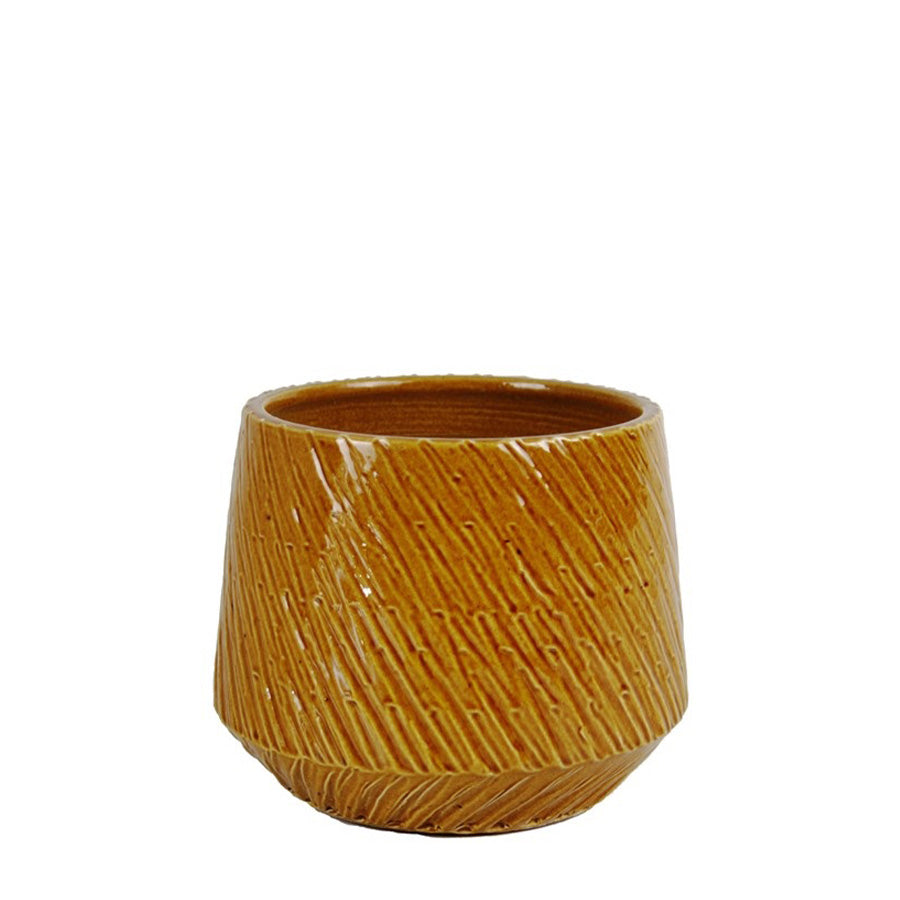 Ceramic pot Nento shiny ocher Ø16/12.5 H14 Pots & Co The Family House 