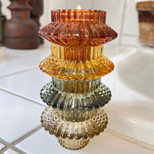 Load image into Gallery viewer, Glass candlestick and tealight holder Mosstone H5.5 D8cm Homeware Vanilla Fly 
