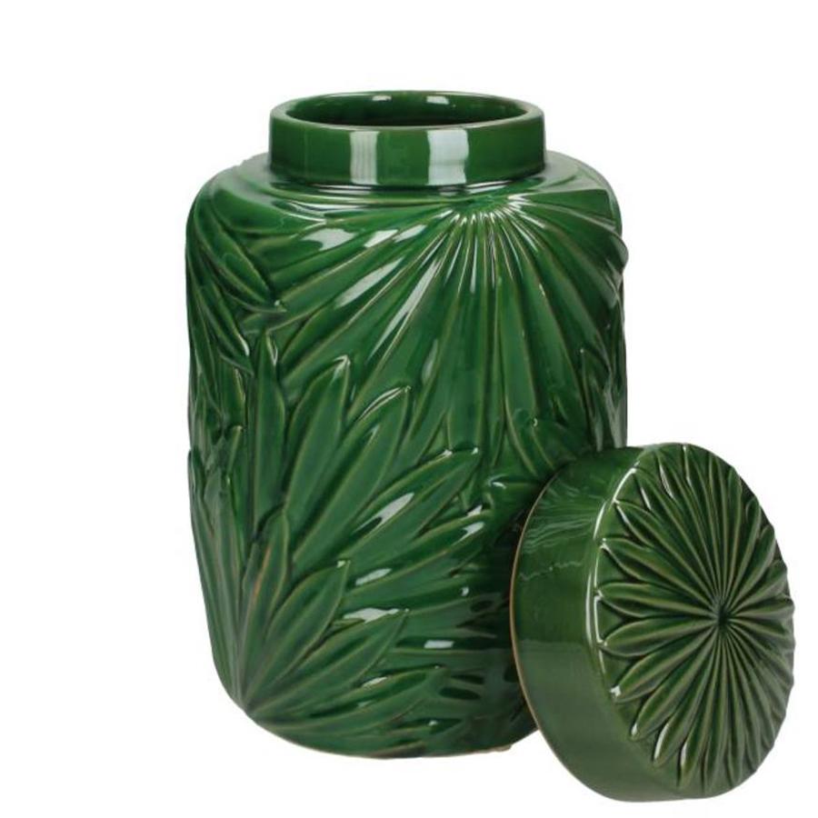 Jar Palm Leaf Fine Earthenware Green 17.5x17.5x25.5cm Pots & Co Kersten 