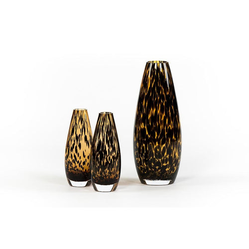 Leopard spotted teardrop vase - glass - amber + black - large Ø 12x30cm Pots & Co Dekocandle 
