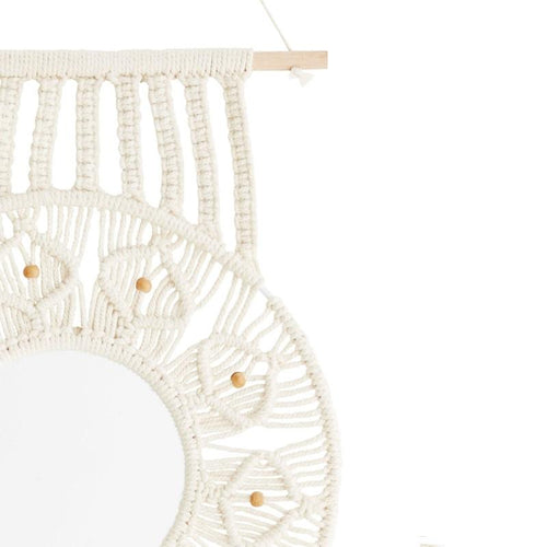 Macrame wall hanger with mirror W30cm M Homeware Only Natural 